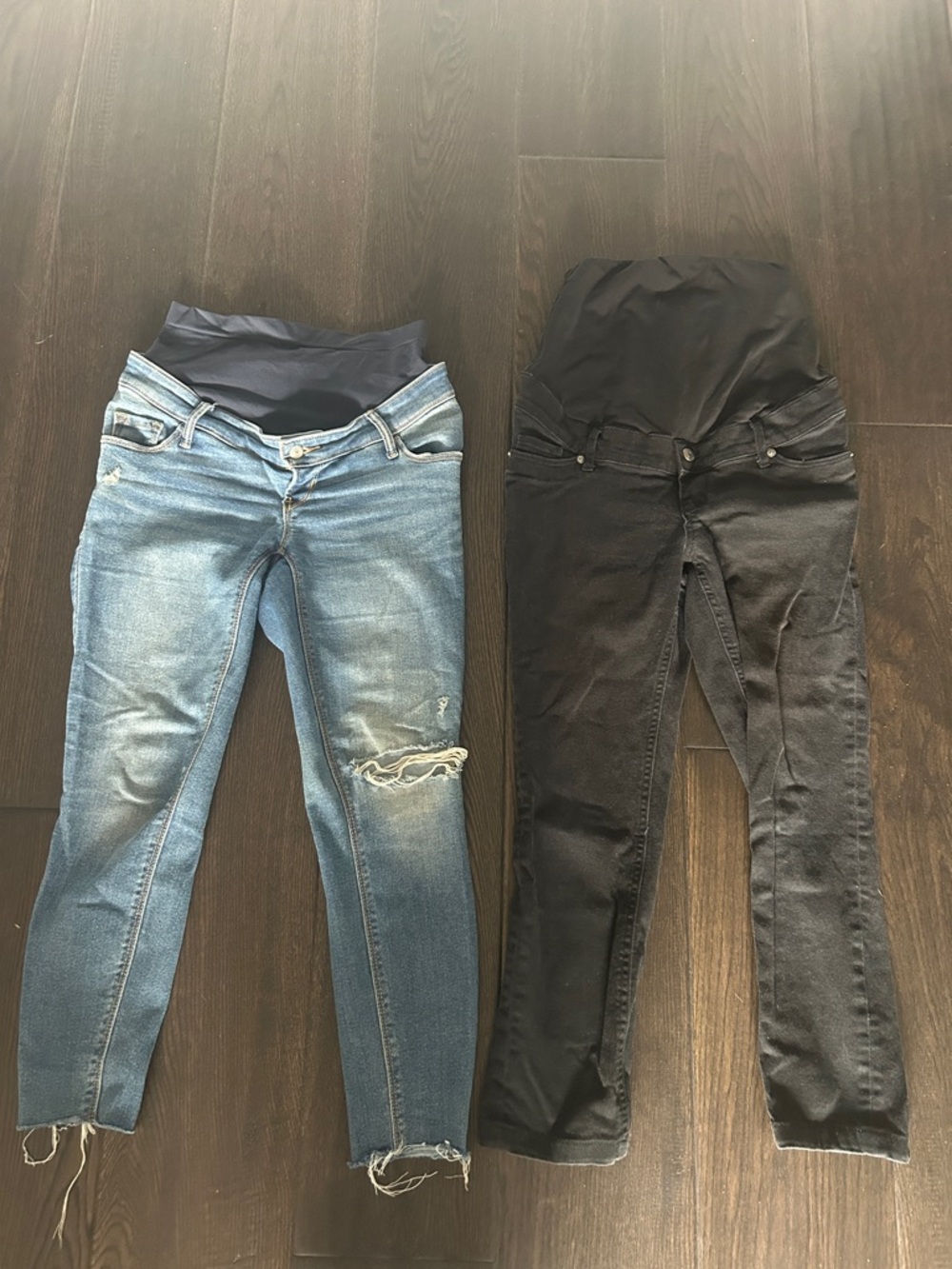 Old Navy Maternity Jeans — Blue Distressed & Black Skinny Pair